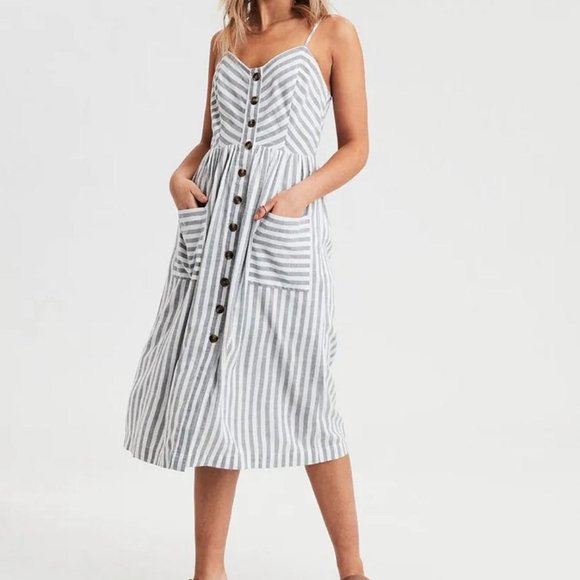 American Eagle Outfitters Dresses & Skirts - American Eagle Striped Button Front Midi Dress Size M